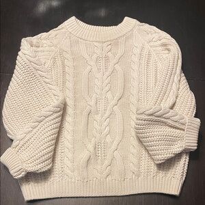 Free People Cream Cable Knit Crew Neck Sweater